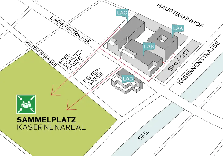 Sammelplatz für Angehörige der PH Zürich bei einem Notfall